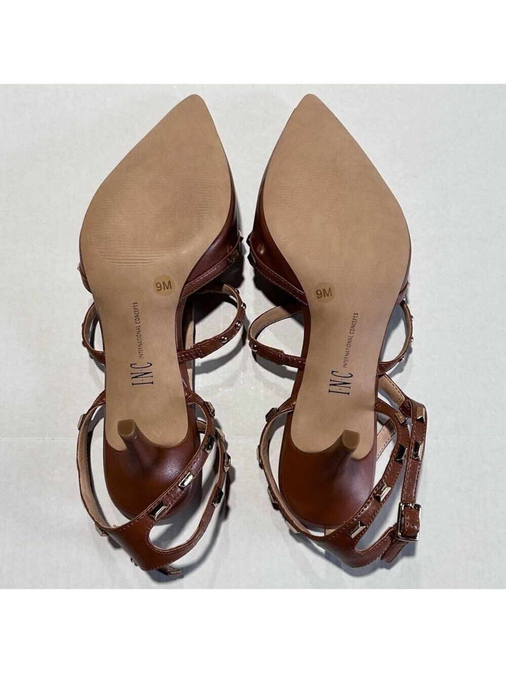INC International Concepts Tan Studded Ankle Strap Pumps Size 9 - Picture 10 of 11
